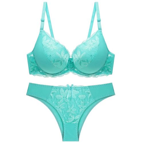 European and American style bra set gathered lace women's bra large size thin cup underwear panty set