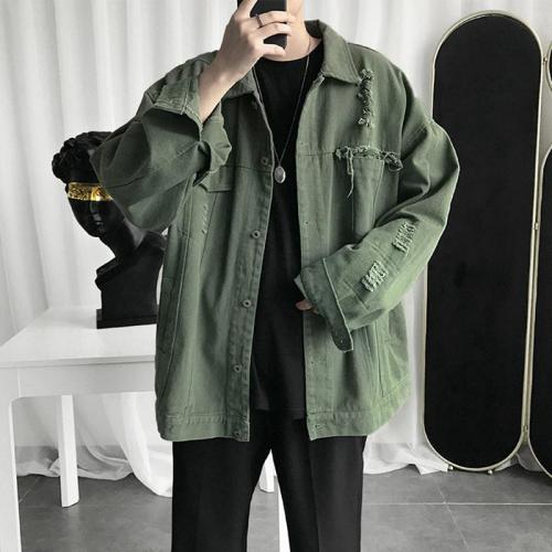 Hole handsome all-match tooling denim jacket men and women spring and autumn Korean version of the trendy clothes jacket ins all-match trendy brand