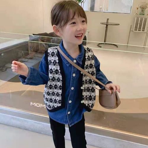 Girls denim shirt children's clothing spring and autumn new long-sleeved children's tops baby vest jacket Korean style foreign style
