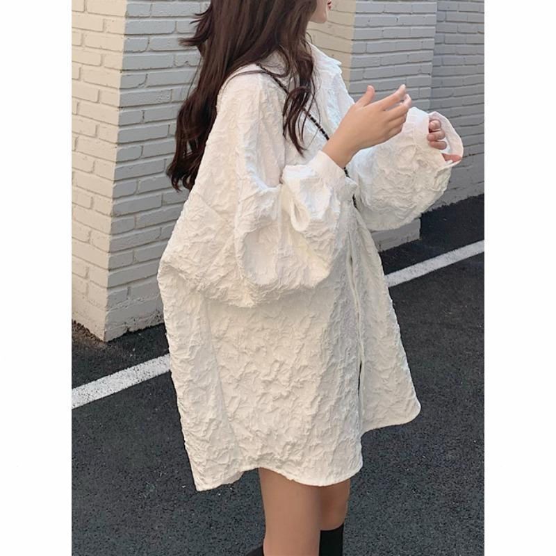 Fat m2-300 catties jacquard craft large size long-sleeved shirt female BF spring and autumn design sense niche chic high-end shirt