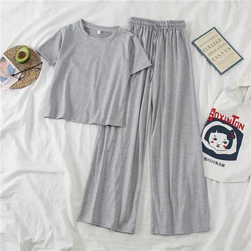 Spring and summer new Korean version of the small and thin casual sportswear women's tops wide-leg pants students two-piece suit trendy