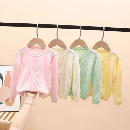 Children's pure cotton thin section air-conditioned shirt boys and girls 2023 new summer clothes baby knitted cardigan sunscreen sweater jacket