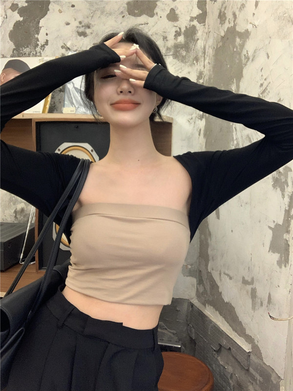 Niche design sense short French sunscreen blouse cardigan long-sleeved shawl vest half-cut thin top women's summer