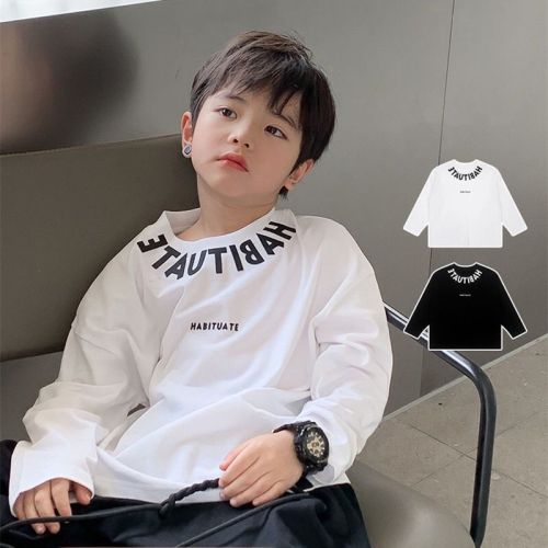 Boys' long-sleeved t-shirt 2023 spring and autumn new foreign style children's bottoming shirt pure cotton medium and big children's autumn clothing Korean version of the top