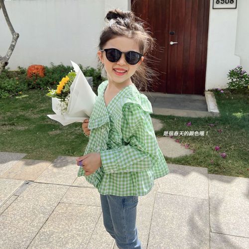 2022 Spring New Girls Doll Shirt Korean Style Western Shirt Baby Long-sleeved Shirt Top Trendy