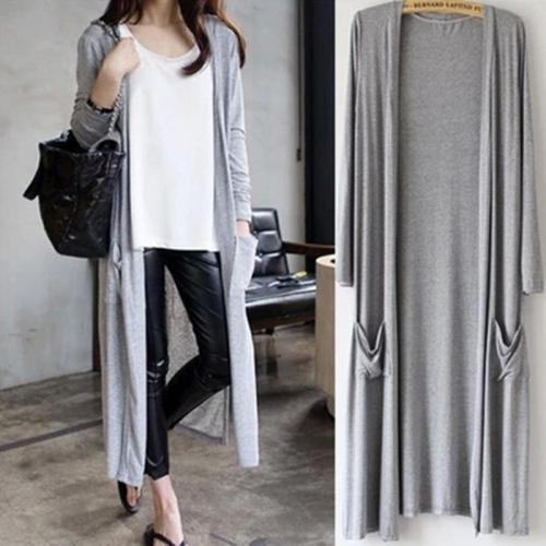 New Korean version of spring and summer lengthened modal pocket cardigan women's super long large size long-sleeved sunscreen clothing air-conditioning shirt shawl