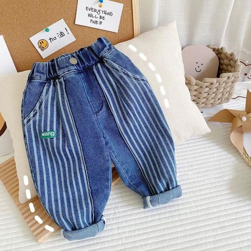 Children's Jeans Boys Autumn Pants Thin Section Children's Autumn Clothes 2023 New Baby Korean Stripes Outerwear Trendy