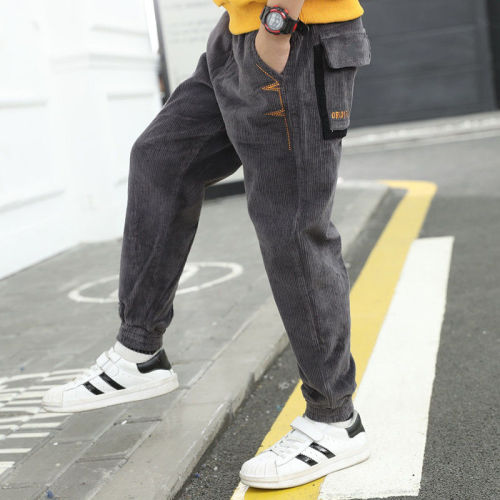 Boys' pants  new middle and big children's winter clothes plus velvet thickened corduroy pants boys casual trousers