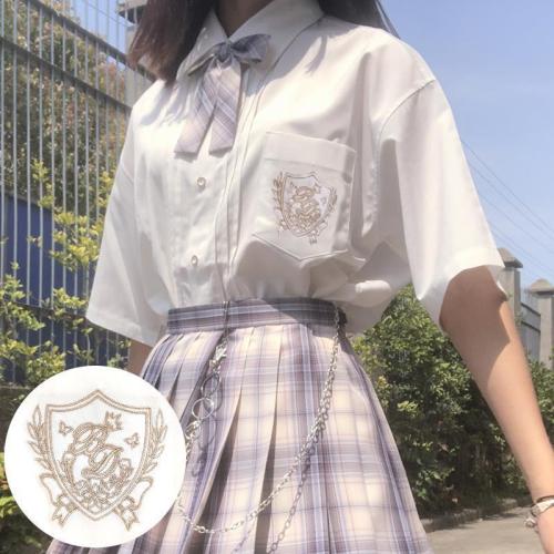 2023 new trendy jk white shirt women's mid-sleeved top summer short-sleeved embroidery uniform all-match student college style