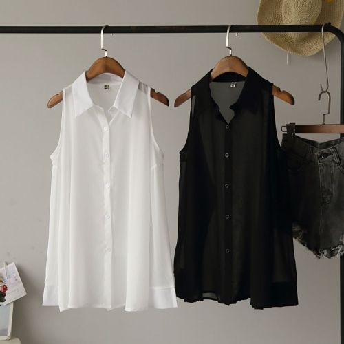 Summer 2023 new temperament white chiffon shirt mid-length top off-shoulder printed long-sleeved loose women's clothing