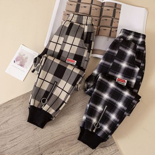 Girls' trousers autumn and winter outerwear boy's autumn clothing children's sports pants winter baby plus velvet thickened trousers trousers
