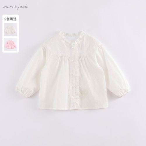 marcjanie Mark Janie 2022 autumn clothing girls children's polka dot cotton shirt 220236