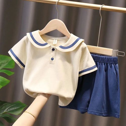 Children's suit summer new kindergarten casual all-match sports boys and girls baby short-sleeved shirt shorts two-piece set trendy