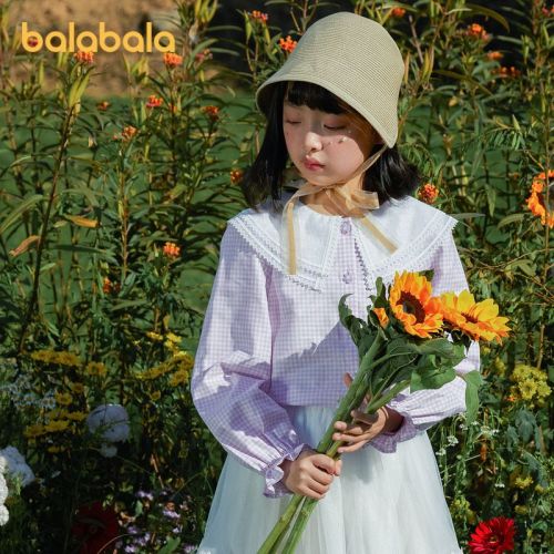 Balabala children's clothing girl's shirt long sleeve new spring children's shirt big children plaid fashion sweet