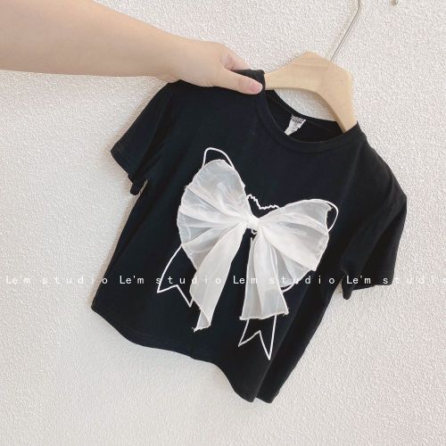 Girls' short-sleeved T-shirt with foreign style and all-match 2023 new trendy summer thin section big children's fashionable princess breathable ice silk