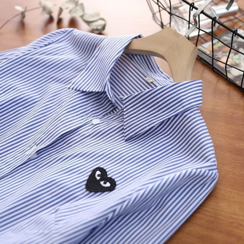  spring new Korean style literary striped long-sleeved shirt ladies loose all-match embroidery student shirt top