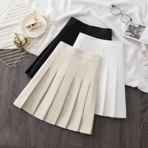  summer high waist pleated skirt new skirt spring and autumn women's black slim A-line skirt