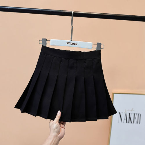 Pleated skirt students spring new half-length children's skirt anti-lost style college style solid color fashion foreign style skirt