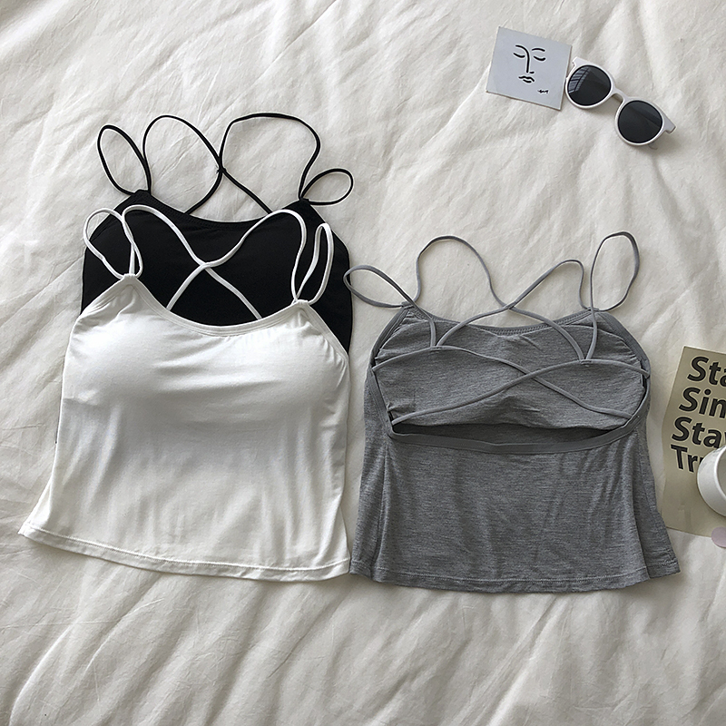 Real shot real price new modal sexy cross backless slim camisole female autumn wear with chest pad