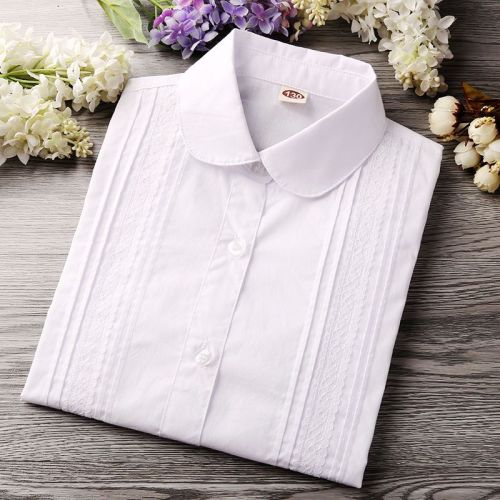 Girls' shirts pure white shirts spring and autumn long-sleeved tops school uniforms for primary school students pure cotton children's Korean version loose shirts