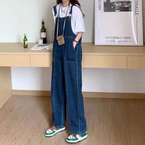 Denim overalls women's small design sense niche  spring and summer cute Japanese loose and thin jumpsuit
