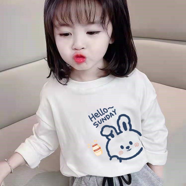 100% cotton children's white long-sleeved t-shirt 2022 spring and autumn new girls' middle and small children's tops baby bottoming shirt