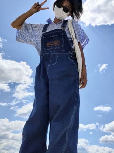 Denim overalls female autumn and winter Korean version  new cute and age-reducing small man wearing loose wide-leg pants