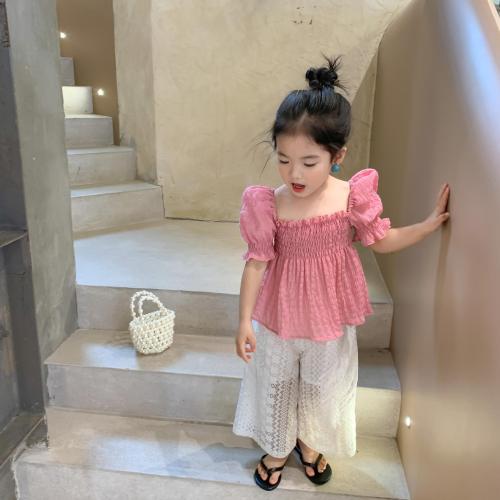 Girls' Puff Sleeve Tops Summer Style Western Style French Retro Children's Chiffon Shirts Thin Section Baby Children's Shirts