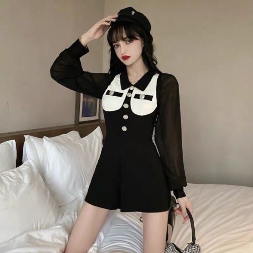 2023 new jumpsuits small man autumn and winter fashion temperament self-cultivation thin sexy wide-leg jumpsuit shorts women