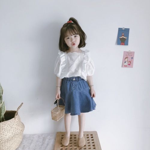 2022 summer style girl baby personality sweet temperament style puff sleeve lace edge princess short-sleeved top shirt trendy