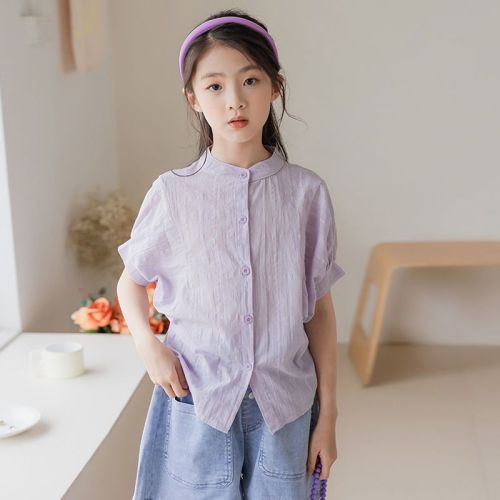 Girls foreign style pure cotton bat shirt 2022 summer new middle and big children Korean version loose short-sleeved T-shirt shirt