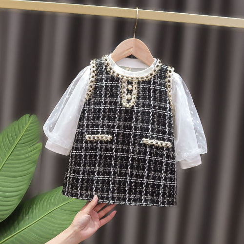 2021 new girl's small fragrance suit vest skirt dress children's clothing 0-3 years old girls foreign style fashionable skirt