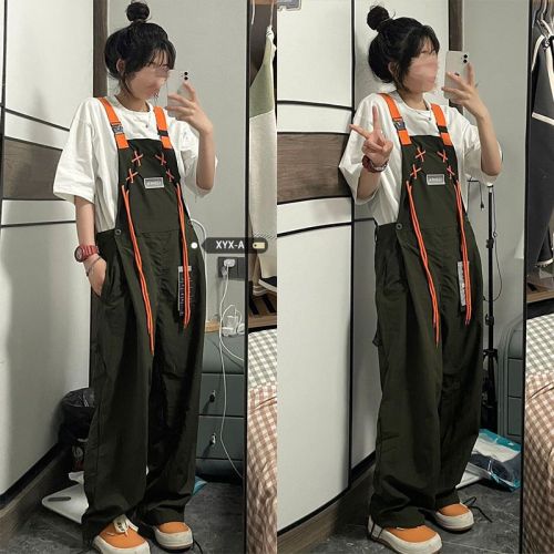 Army green overalls overalls for men and women summer high street Japanese design sense hip-hop minority couples one-piece trousers