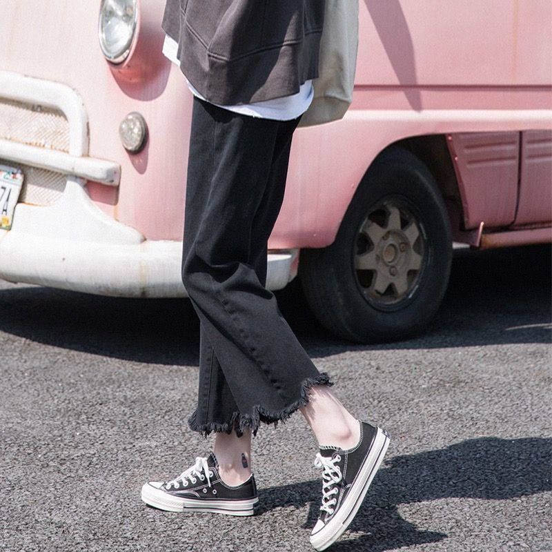 Spring and autumn new Korean version of black casual wide-leg jeans female students loose straight-leg pants BF style nine-point pants tide