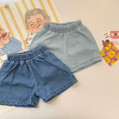 Spring Korean children's clothing children's summer denim shorts baby soft elastic band trousers big pp small shorts