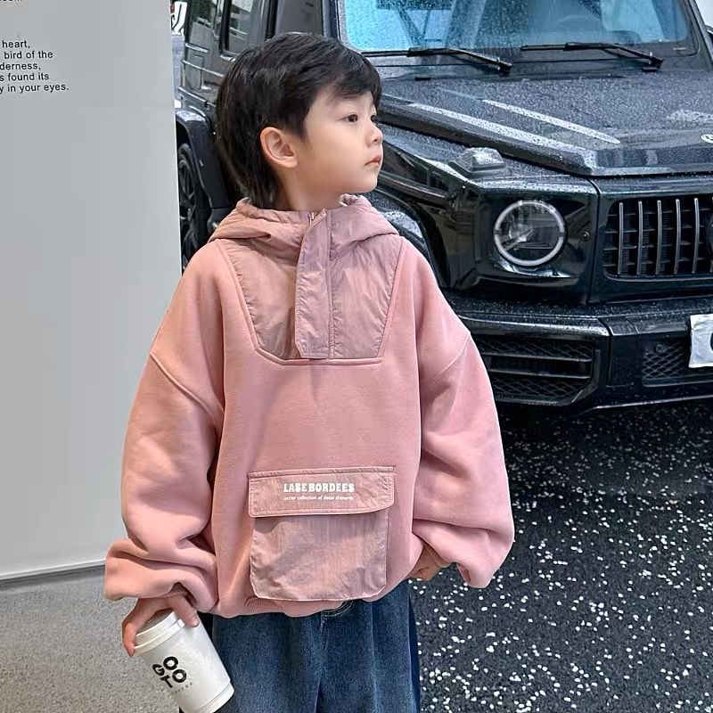 2023 children's fleece sweater baby hooded top boy thickened winter clothing girl's warm sweater Korean version of the tide