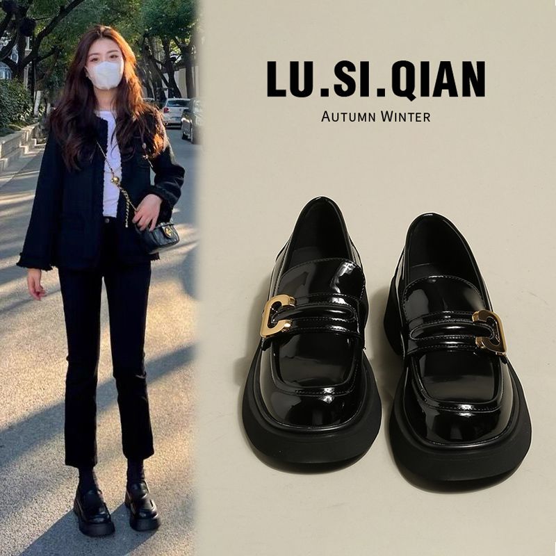 Small leather shoes women's British style autumn 2023 new women's shoes autumn and winter plus velvet all-match single shoes thick-soled loafers