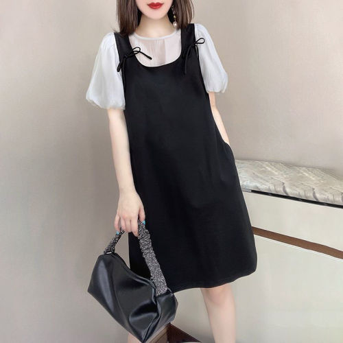 Bow strap skirt women 2022 summer new women's clothing Korean style fashion suit chiffon shirt two-piece trendy