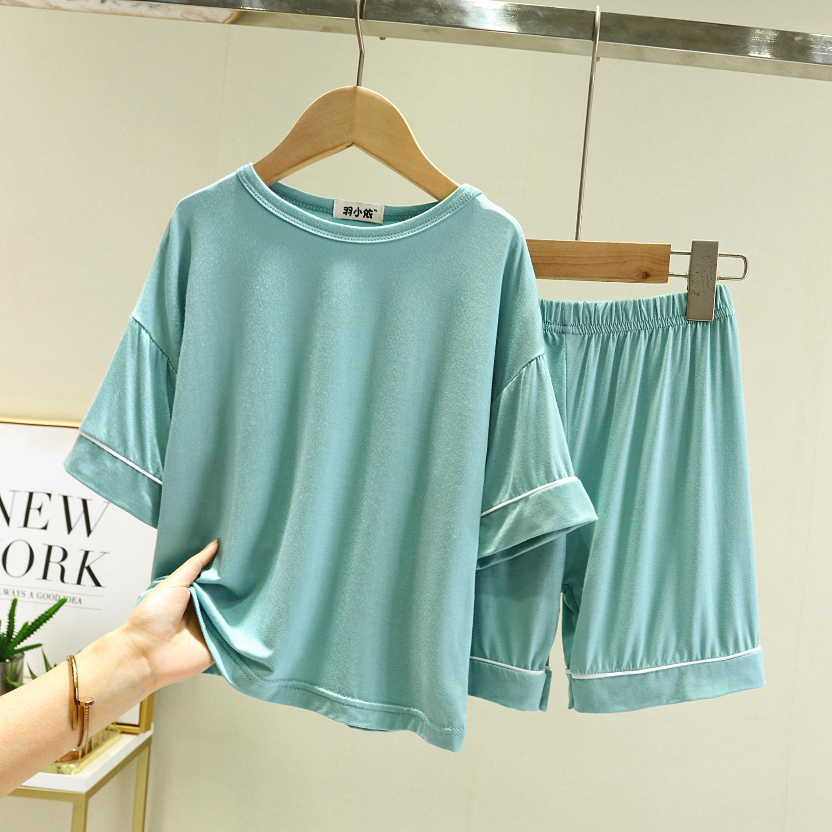 Children's modal short-sleeved suit summer large and medium-sized children's loose shorts boys and girls thin section home pajamas two-piece set