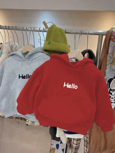 2022 winter trendy hooded plus velvet thickened sweater boys and girls foreign style children's high-end tops Korean children's clothing