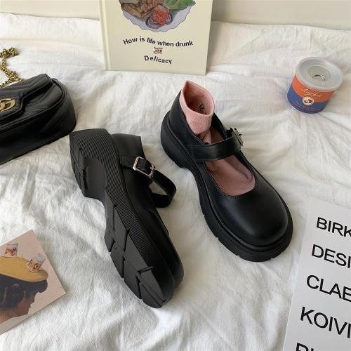 Mary Jane Japanese small leather shoes women's Korean version all-match retro British style thick bottom round toe big toe  new jk