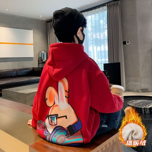 Boys fleece sweater 2022 new children's loose Korean version boy's natal year red New Year's greetings New Year's clothes