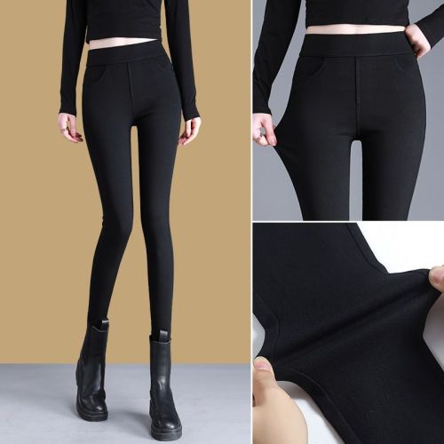 145cm small eight-point leggings women's outerwear autumn and winter plus velvet high-waisted black tight-fitting 150 small feet nine-point pants