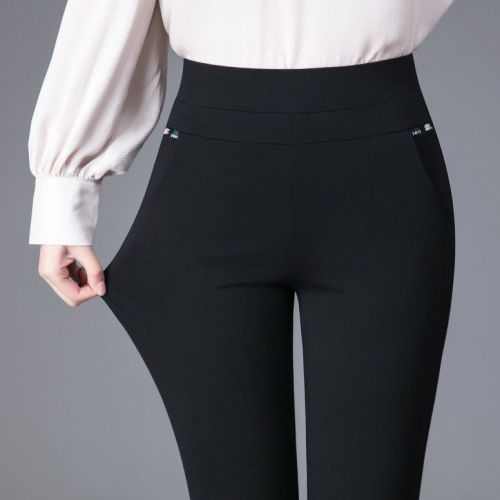 New middle and high waist women's pants middle-aged and elderly mothers casual straight-leg pants black spring and autumn winter plus velvet and thick