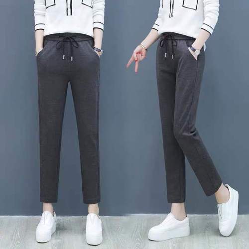 Nine/eighth trousers women's casual sports spring and autumn  new cotton trousers harem thick black outerwear small man