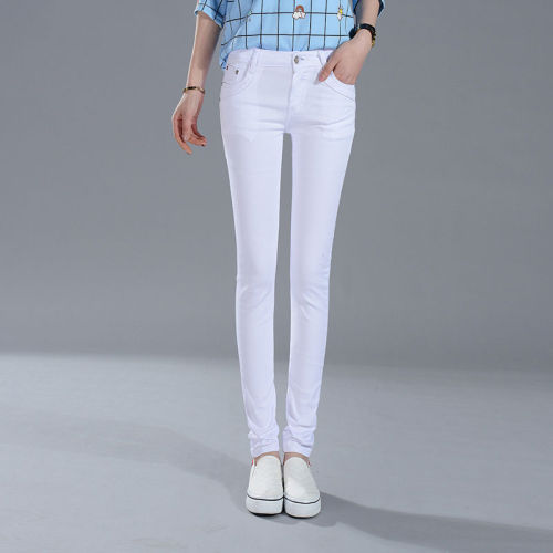 Cotton white jeans women's pencil pants spring and autumn Korean version ladies slim slim all-match pencil pants long pants