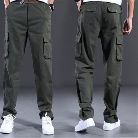 Pure cotton canvas overalls wear-resistant men's labor protection clothing outdoor military green training loose multi-pocket straight-leg work pants