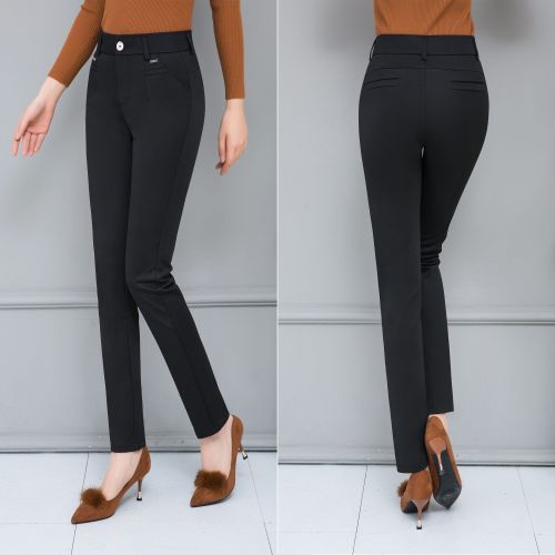 Autumn and winter middle-aged women's pants high waist elastic casual pants mother's trousers slim straight pants women's loose large size