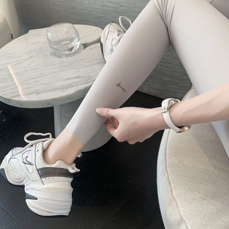 Nine points sharkskin leggings women's outerwear summer thin section high waist belly lifting hip high elastic slim yoga pants