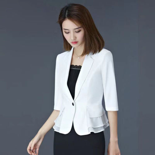 Three-quarter sleeve mesh professional small suit OL jacket women's short style  new design sense niche suit Xia Baimatch